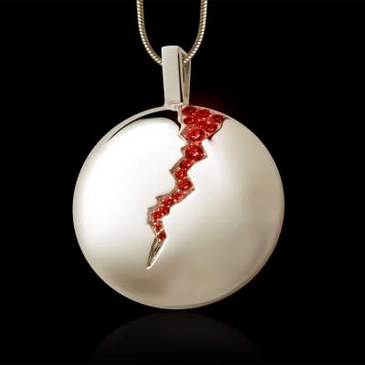 Quake Pendant - White Gold with Rubies 